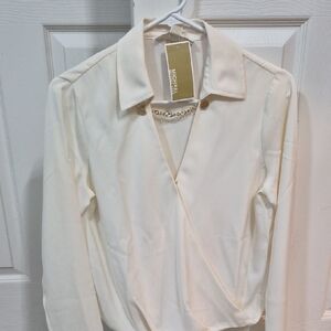 Michael Kors Ivory Blouse with Gold Chain Accent